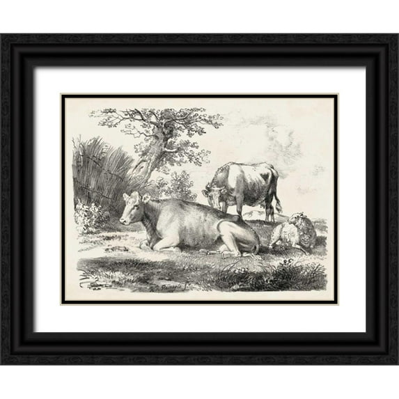 Unknown 24x19 Black Ornate Wood Framed with Double Matting Museum Art Print Titled - Rural Charms IV