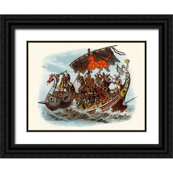 Unknown 24x19 Black Ornate Wood Framed with Double Matting Museum Art Print Titled - War