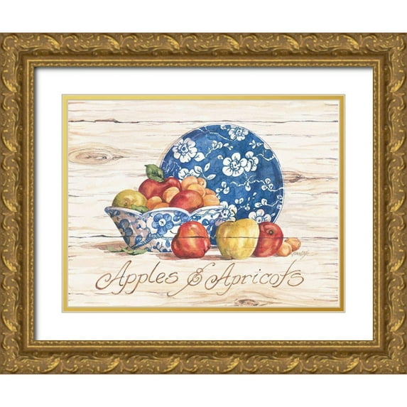 Unknown 24x19 Gold Ornate Wood Framed with Double Matting Museum Art Print Titled - Apples and Apricots