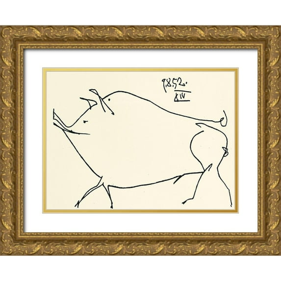 Unknown 24x19 Gold Ornate Wood Framed with Double Matting Museum Art Print Titled - Couchon