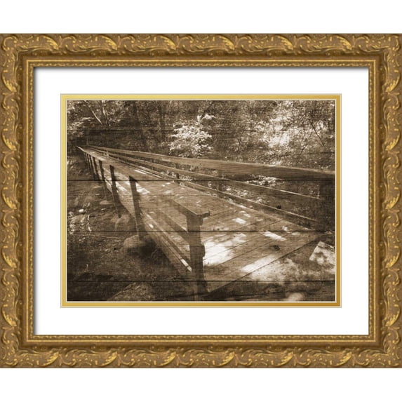 Unknown 24x19 Gold Ornate Wood Framed with Double Matting Museum Art Print Titled - Eddys Bridge Memory