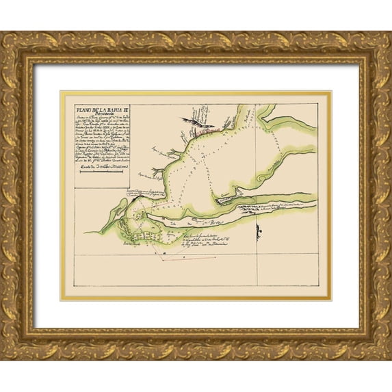 Unknown 24x19 Gold Ornate Wood Framed with Double Matting Museum Art Print Titled - Pensacola Bay - 1782