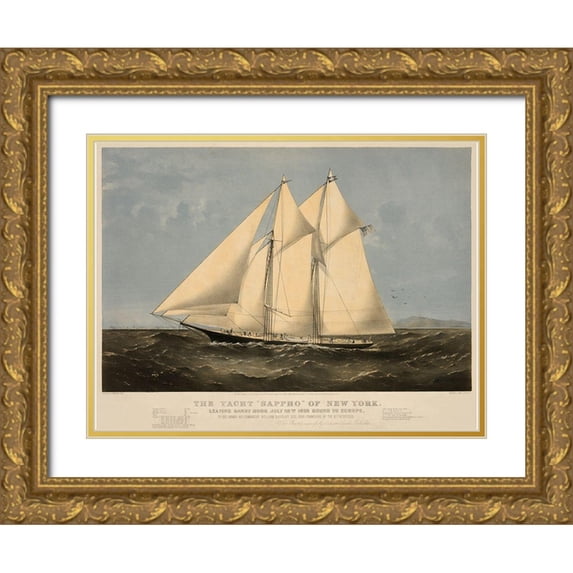 Unknown 24x19 Gold Ornate Wood Framed with Double Matting Museum Art Print Titled - The Yacht Sappho of New York, 1869