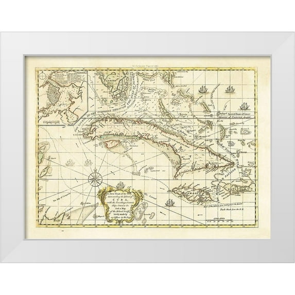 Unknown 24x19 White Modern Wood Framed Museum Art Print Titled - Currents Ships Courses Cuba - 1762