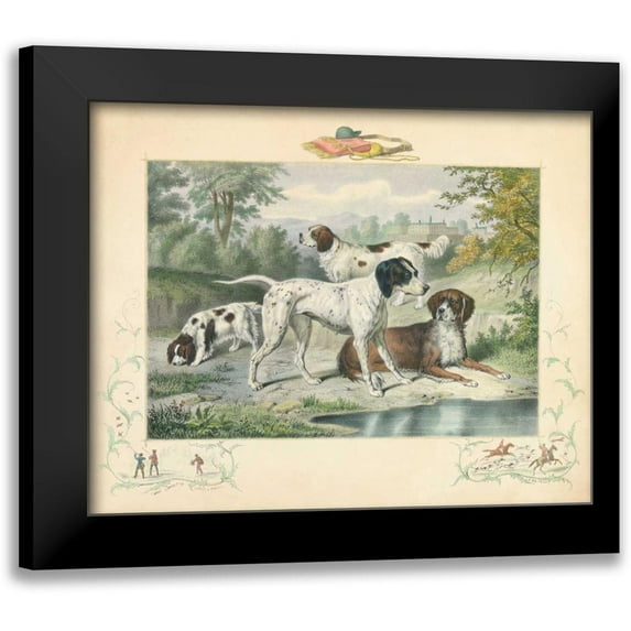 Unknown 24x20 Black Modern Framed Museum Art Print Titled - A Group of Spaniels