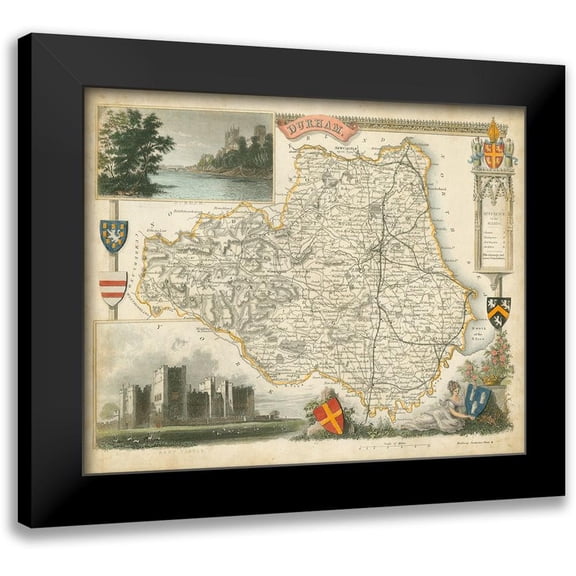 Unknown 24x20 Black Modern Framed Museum Art Print Titled - Map of Durham