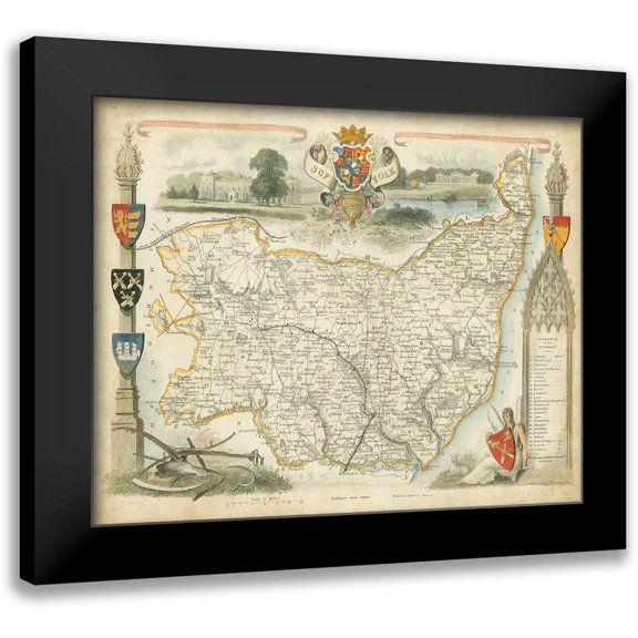 Unknown 24x20 Black Modern Framed Museum Art Print Titled - Map of Suffolk