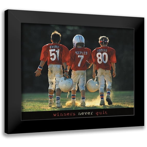 Unknown 24x20 Black Modern Framed Museum Art Print Titled - Winners Never Quit - Football