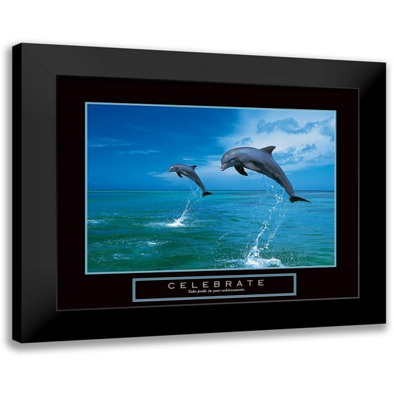 Unknown 24x20 Black Modern Wood Framed Wall Art Titled - Celebrate - Dolphins