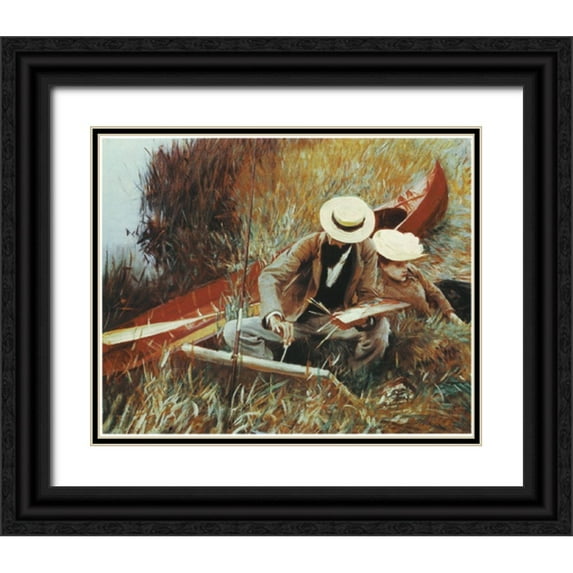 Unknown 24x20 Black Ornate Wood Framed with Double Matting Museum Art Print Titled - By the River