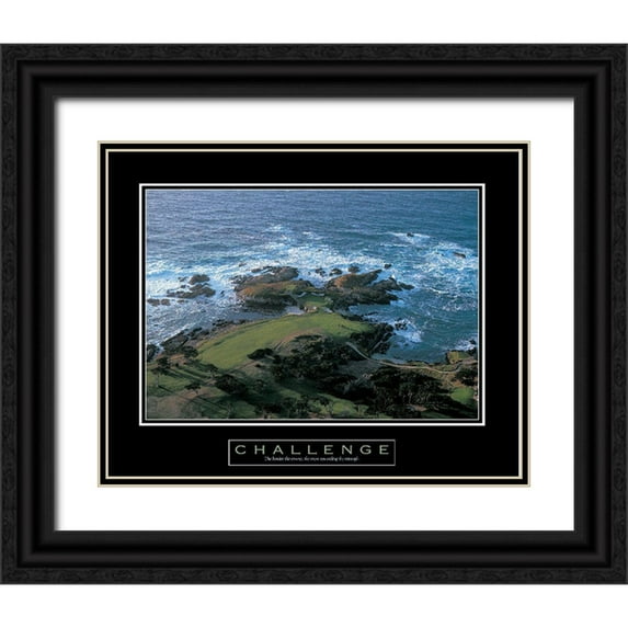 Unknown 24x20 Black Ornate Wood Framed with Double Matting Museum Art Print Titled - Golf - Challenge