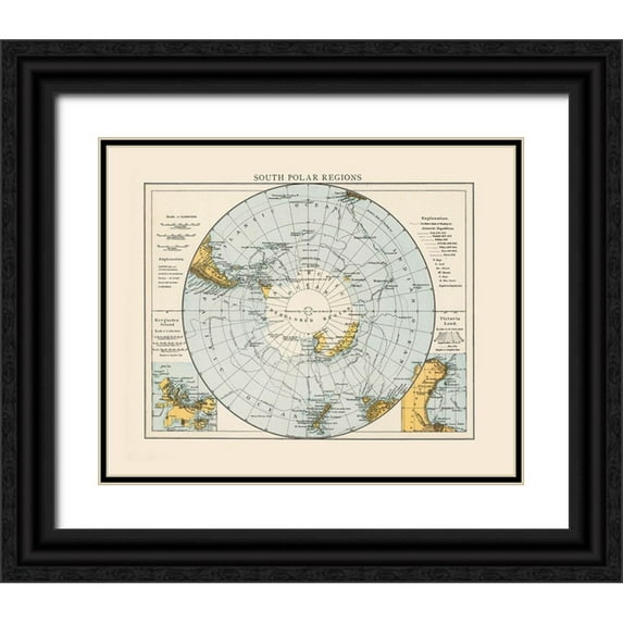 Unknown 24x20 Black Ornate Wood Framed with Double Matting Museum Art Print Titled - South Polar Regions