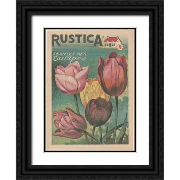 Unknown 25x32 Black Ornate Wood Framed with Double Matting Museum Art Print Titled - Plantez Des Tulips