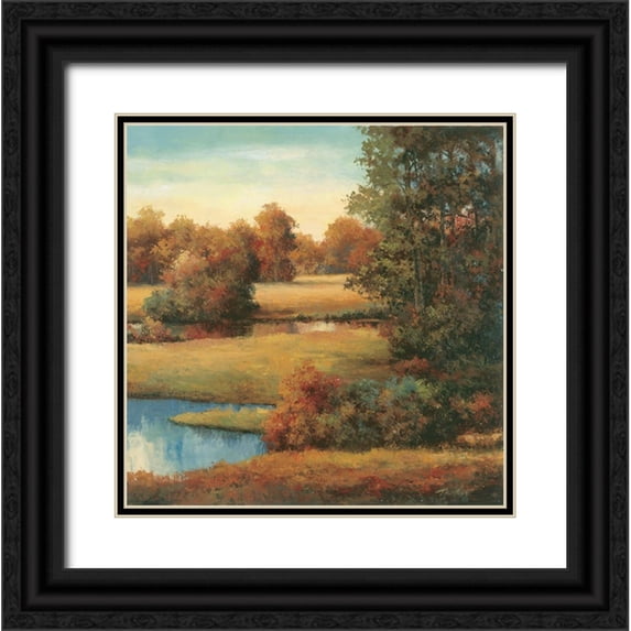 Unknown 26x26 Black Ornate Wood Framed with Double Matting Museum Art Print Titled - Lakeside Serenity II