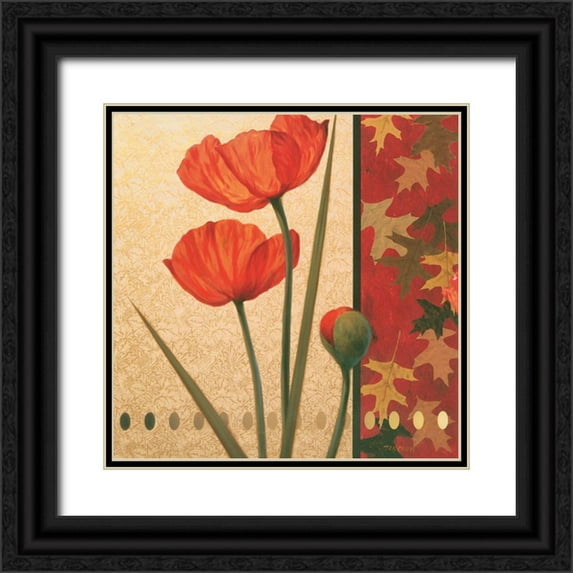 Unknown 26x26 Black Ornate Wood Framed with Double Matting Museum Art Print Titled - Red Poppy Damasque