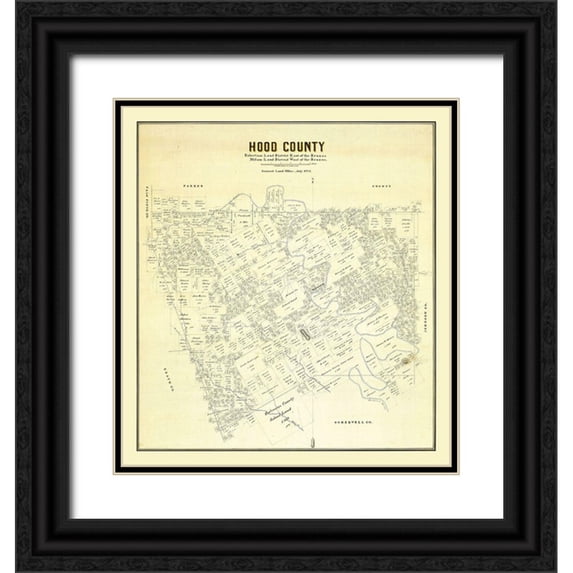 Unknown 26x28 Black Ornate Wood Framed with Double Matting Museum Art Print Titled - Hood County Texas - 1884