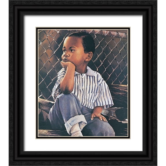 Unknown 26x30 Black Ornate Wood Framed with Double Matting Museum Art Print Titled - By the Fence