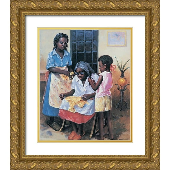 Unknown 26x31 Gold Ornate Wood Framed with Double Matting Museum Art Print Titled - Grandmas Hair