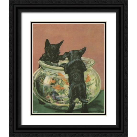 Unknown 26x32 Black Ornate Wood Framed with Double Matting Museum Art Print Titled - Terrier Trouble VI
