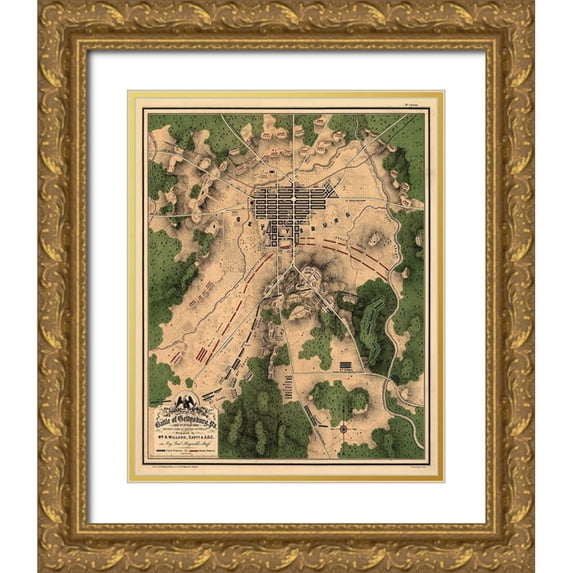 Unknown 26x32 Gold Ornate Wood Framed with Double Matting Museum Art Print Titled - Battle of Gettysburg #2