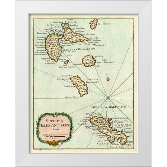 Unknown 26x32 White Modern Wood Framed Museum Art Print Titled - Petite Map of the Antilles Islands I