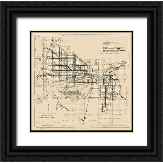 Unknown 27x26 Black Ornate Wood Framed with Double Matting Museum Art Print Titled - Maricopa Arizona Hwy Project - 1919