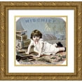thumbnail image 1 of Unknown 27x26 Gold Ornate Wood Framed with Double Matting Museum Art Print Titled - Mischief, 1 of 4