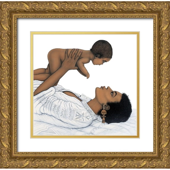 Unknown 27x26 Gold Ornate Wood Framed with Double Matting Museum Art Print Titled - Play with Baby