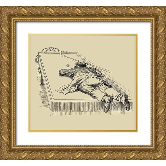 Unknown 29x26 Gold Ornate Wood Framed with Double Matting Museum Art Print Titled - Pool Hall Antics IX