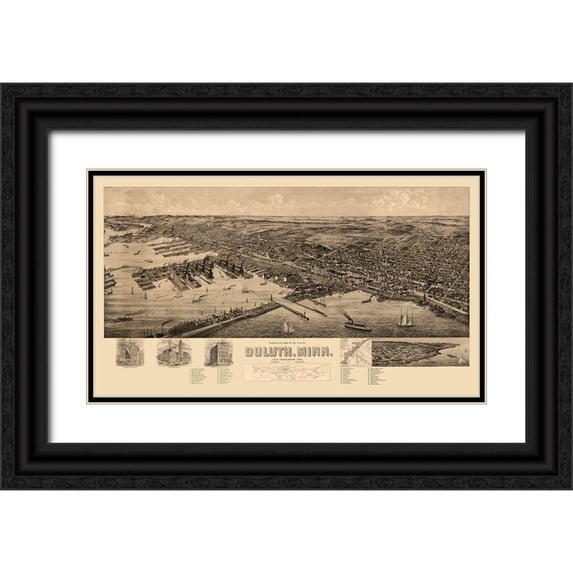 Unknown 32x20 Black Ornate Wood Framed with Double Matting Museum Art Print Titled - Duluth Minnesota -1893
