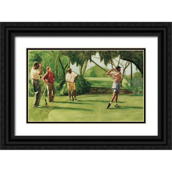 Unknown 32x21 Black Ornate Wood Framed with Double Matting Museum Art Print Titled - Young Tiger