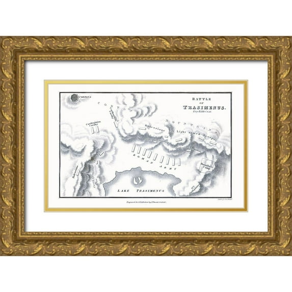 Unknown 32x22 Gold Ornate Wood Framed with Double Matting Museum Art Print Titled - Battle of Lake Trasimene - Italy - Oxford 1828