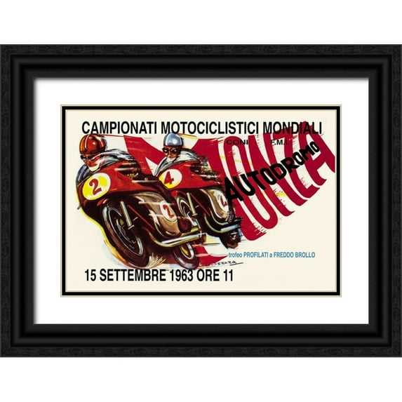 Unknown 32x23 Black Ornate Wood Framed with Double Matting Museum Art Print Titled - World Motorcycle Championship - 1963