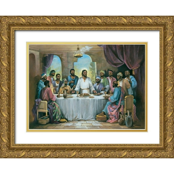 Unknown 32x24 Gold Ornate Wood Framed with Double Matting Museum Art Print Titled - Last Supper