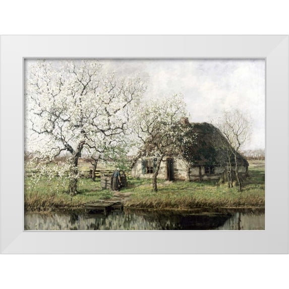 Unknown 32x24 White Modern Wood Framed Museum Art Print Titled - Cottage By The River