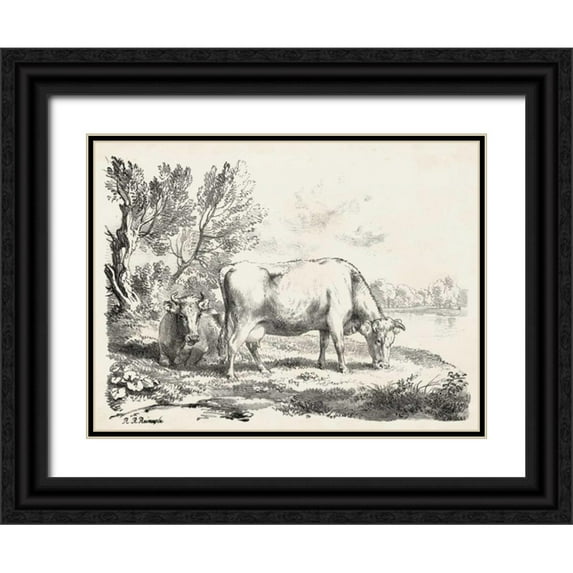 Unknown 32x25 Black Ornate Wood Framed with Double Matting Museum Art Print Titled - Rural Charms III