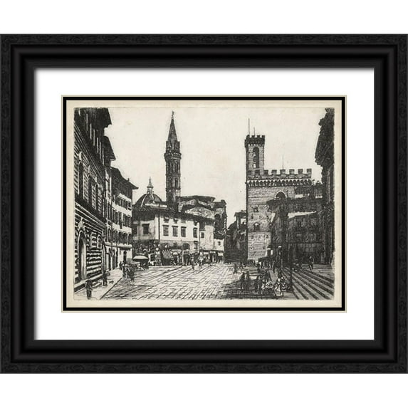 Unknown 32x25 Black Ornate Wood Framed with Double Matting Museum Art Print Titled - Scenes in Firenze II