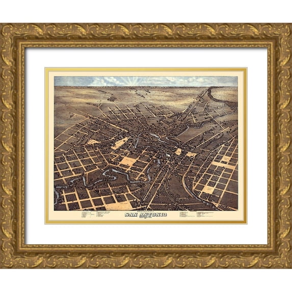 Unknown 32x25 Gold Ornate Wood Framed with Double Matting Museum Art Print Titled - San Antonio Texas - 1873