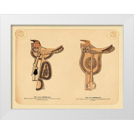 Unknown 32x25 White Modern Wood Framed Museum Art Print Titled - Saddles and Tack: Morgan Saddles #1