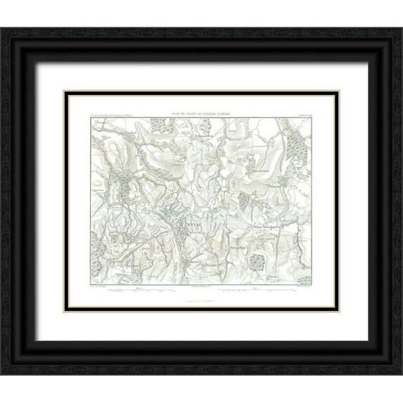 Unknown 32x26 Black Ornate Wood Framed with Double Matting Museum Art Print Titled - Battle of Eylau, Field Plan - Thiers 1866