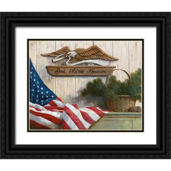 Unknown 32x26 Black Ornate Wood Framed with Double Matting Museum Art Print Titled - God Bless America