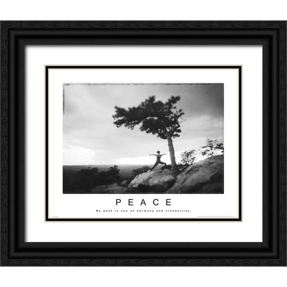 Unknown 32x26 Black Ornate Wood Framed with Double Matting Museum Art Print Titled - Peace - Yoga