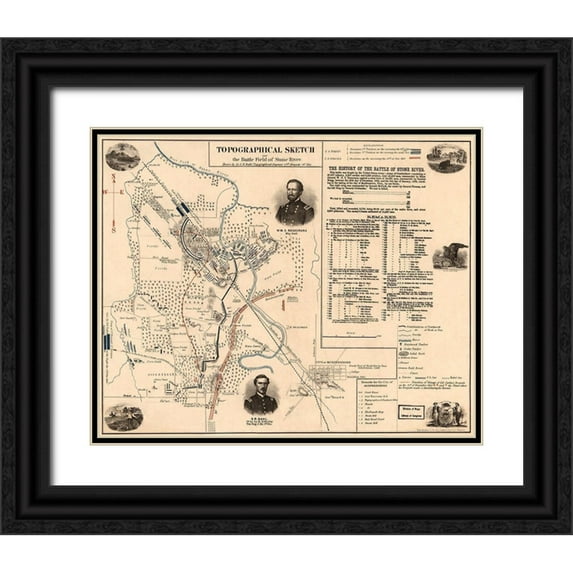 Unknown 32x26 Black Ornate Wood Framed with Double Matting Museum Art Print Titled - Stone River