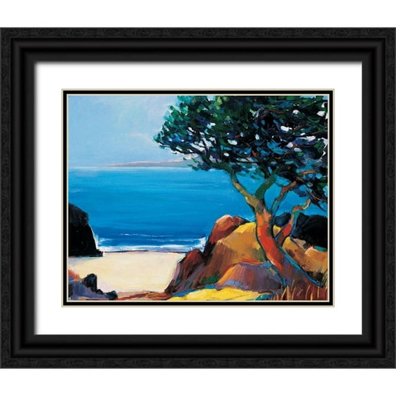 Unknown 32x26 Black Ornate Wood Framed with Double Matting Museum Art Print Titled - Tree by the Sea