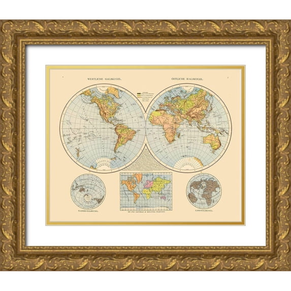 Unknown 32x26 Gold Ornate Wood Framed with Double Matting Museum Art Print Titled - Eastern Western Hemispheres