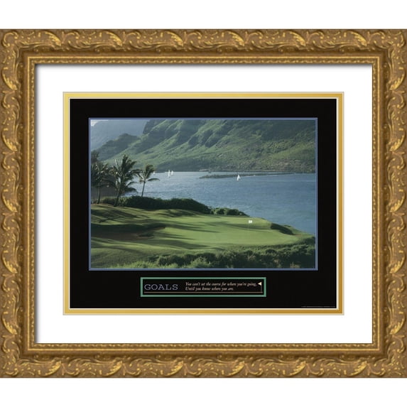 Unknown 32x26 Gold Ornate Wood Framed with Double Matting Museum Art Print Titled - Goals - Golf by the Sea