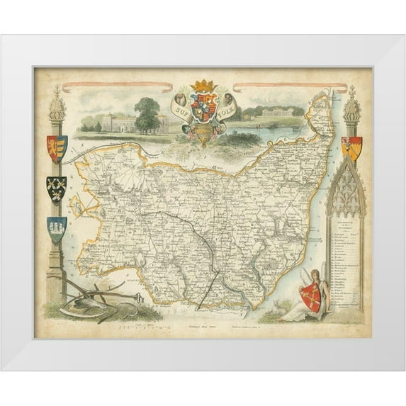 Unknown 32x26 White Modern Wood Framed Museum Art Print Titled - Map of Suffolk