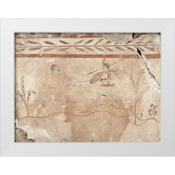Unknown 4th Century BCE Greek Artisan 32x25 White Modern Wood Framed Museum Art Print Titled - Fresco Panel with Two Warriors
