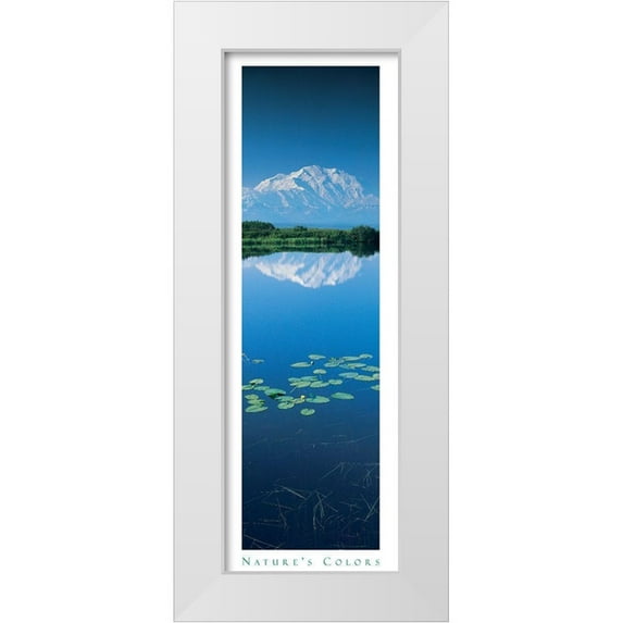 Unknown 7x14 White Modern Wood Framed Museum Art Print Titled - Mountain and Lilypads