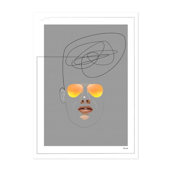 Unknown Man Portrait with Sunglasses - Digital Art Modern Art Line Art Minimalist Portrait Abstract Geometric Fashion Unframed Wall Art Print 36 x 48 inches